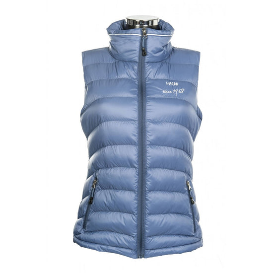 middle blue riding vest with a tall collar