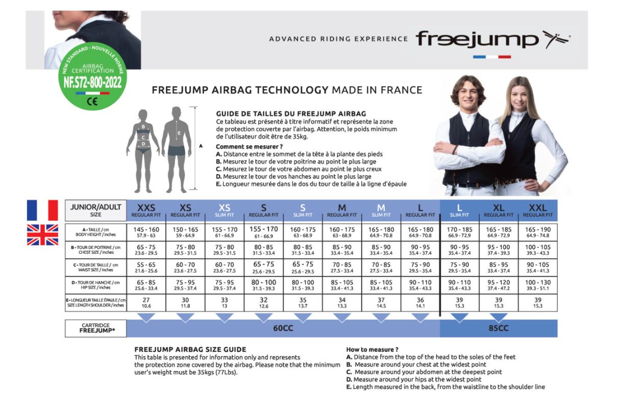 Freejump size chart for airbag
