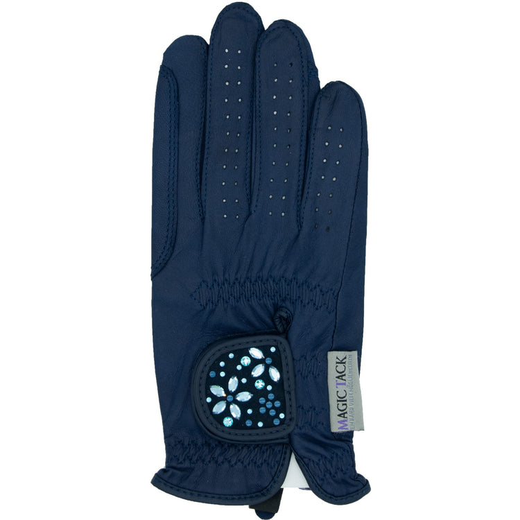 Navy leather riding gloves