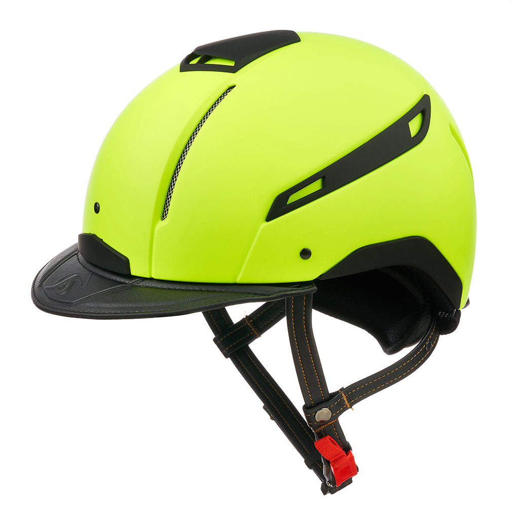 Jin Stirrup Helmet Fluo Colour with Leather Yellow