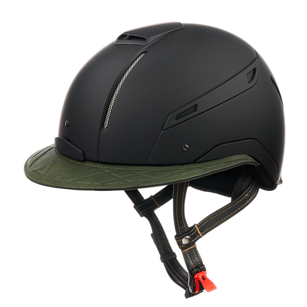 Helmet Lady with Leather Black with Green Leather