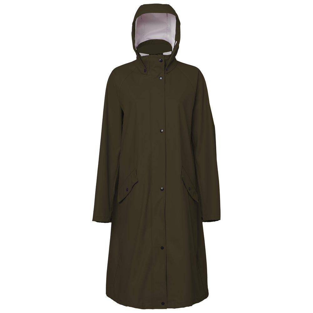 Long horse riding rain jacket with rear buttons