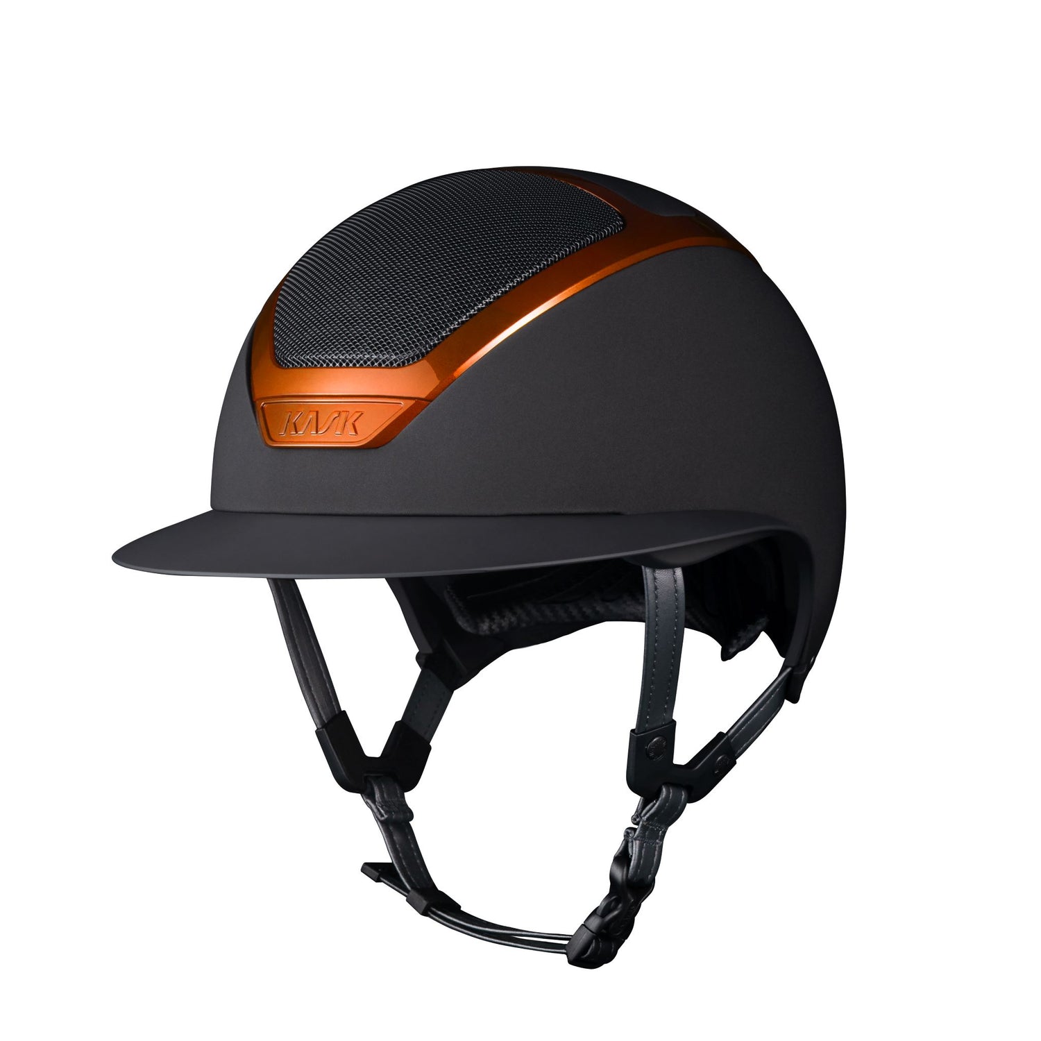Equestrian helmet with orange