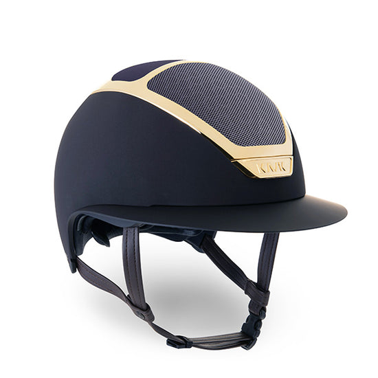 Navy helmet with gold for horse riding