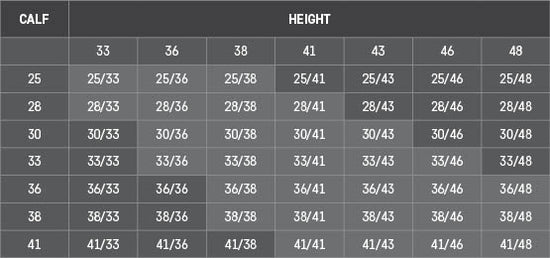 Suede Leather Half Chaps size chart