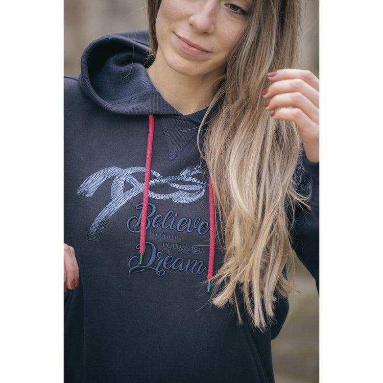 Equestrian hoodie with large front pocket for storing small essentials.