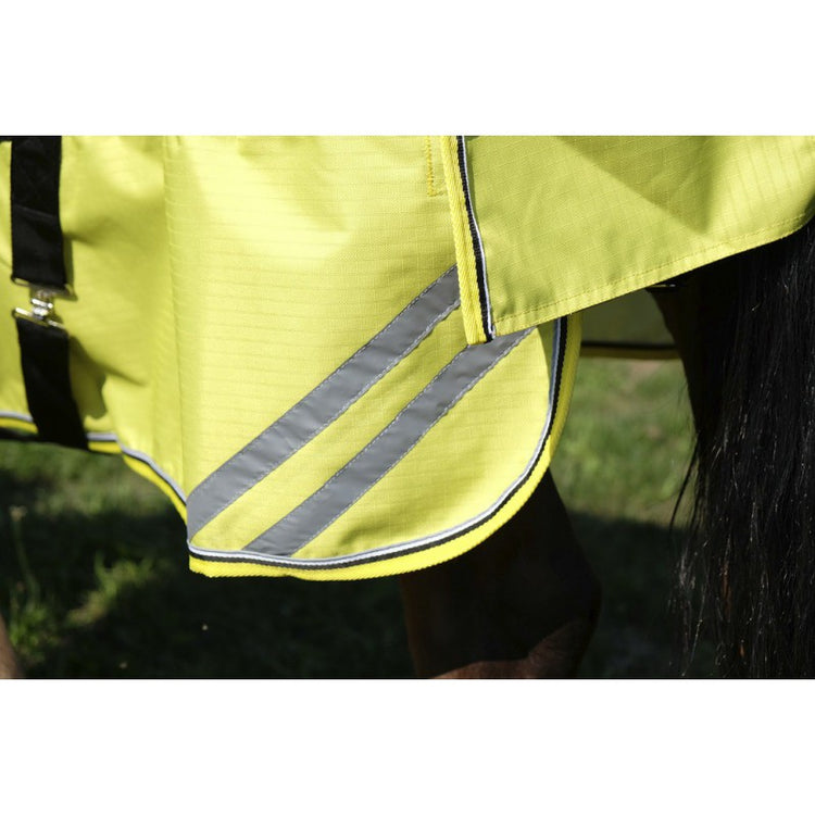 Waterproof and breathable turnout rug with reflective stripes