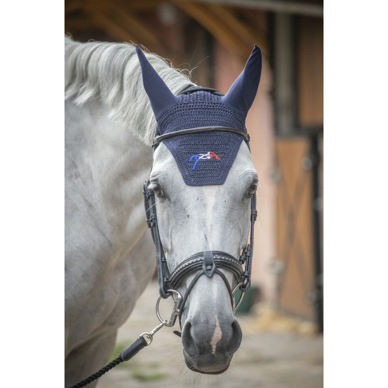 Glitter fly veil for horses with elegant shimmering thread details.