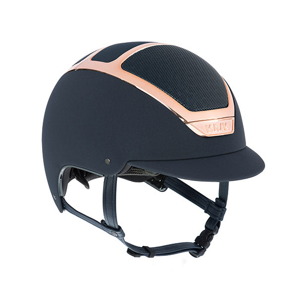 Navy Riding Helmet with Rose Gold