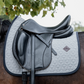 light grey dressage saddle blanket