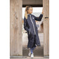 Long waterproof riding coat designed for wet-weather equestrian use.