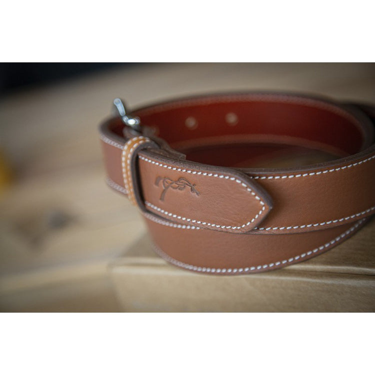 Brandy leather riding belt for women and horse riders.