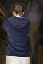 Penelope navy equestrian hoodie with bright gold embroidered logo.