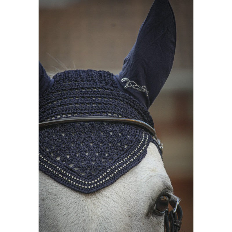 Penelope equestrian fly veil with crystals and stretchy ears.