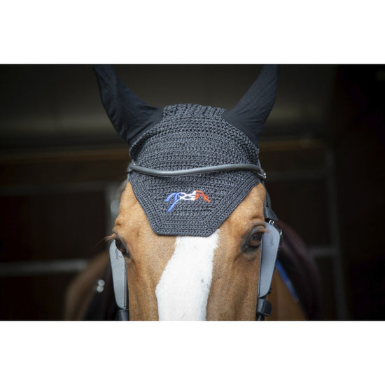Penelope equestrian fly veil designed to help protect horses from disturbing flies.