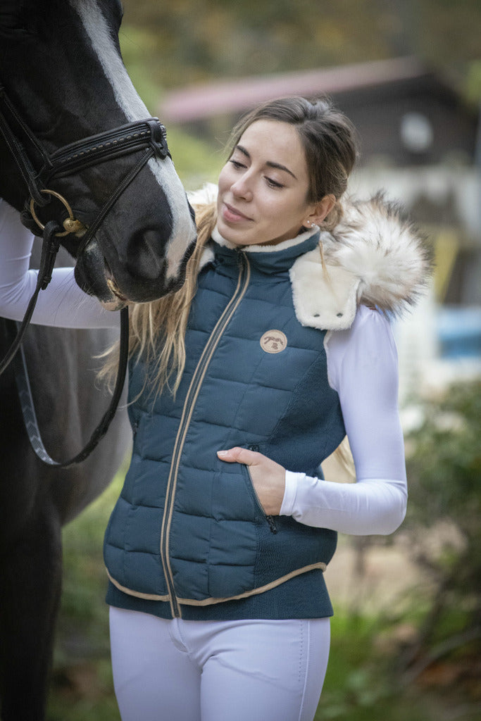 Penelope equestrian gilet for women at the stable and horse shows.