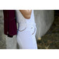 Penelope mid-rise knee grip breeches with decorative waist buttons.