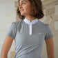 Penelope Moon Grey Competition Polo Shirt for women with feminine short sleeves.