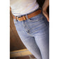 Penelope riding belt with signature logo embossed at the end.