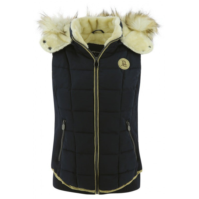 Padded riding gillet with faux fur hood