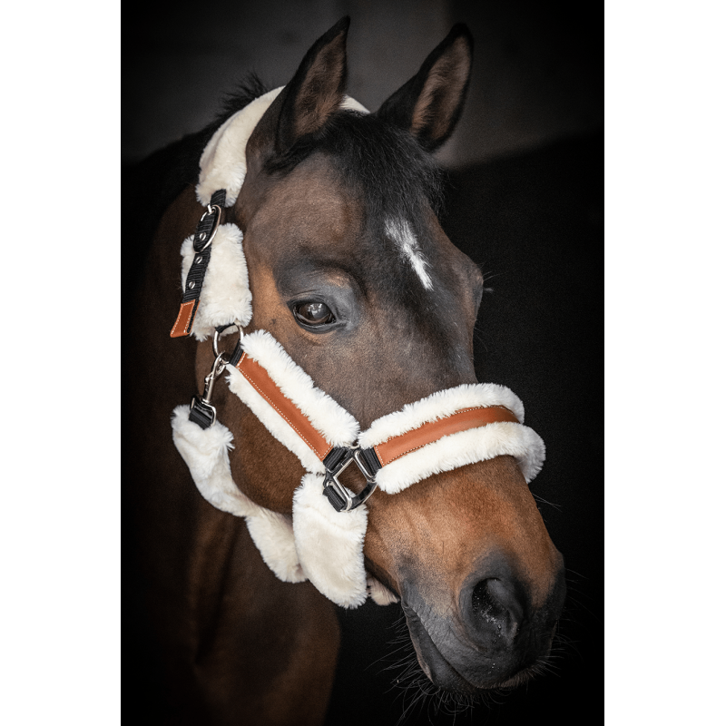 Penelope Soft Halter with faux sheepskin padding and leather details.