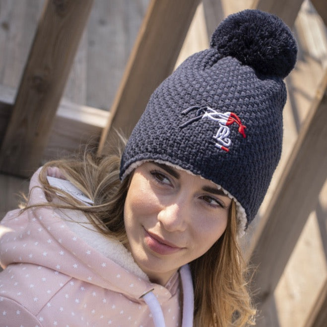 Equestrian winter beanie for cold days at the stable.