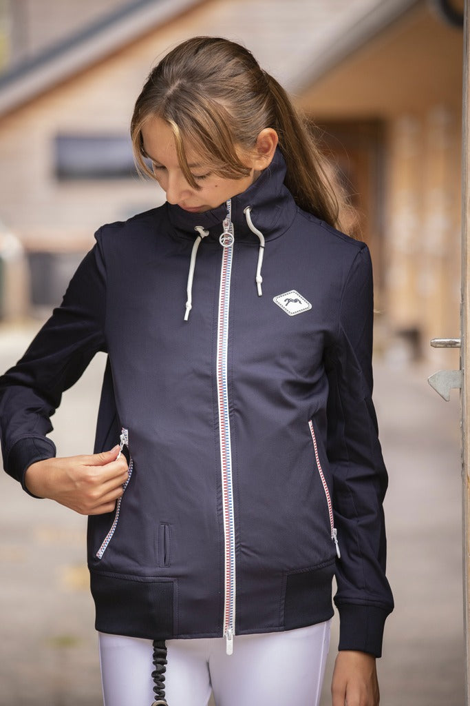 Penelope women’s airbag compatible riding jacket with adjustable standing collar.
