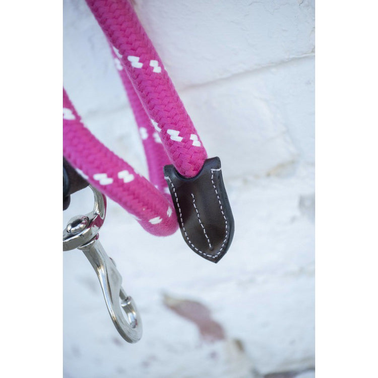 Pink lead rope for horses with a wide and thick rope design.