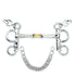 Classic Pelham cheeks frame the polished mouthpiece of this Stübben horse bit.