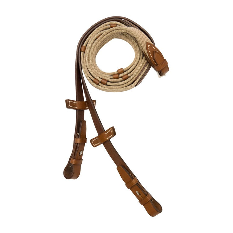Stübben web bridle reins with five leather stops and hooks for training and everyday riding.