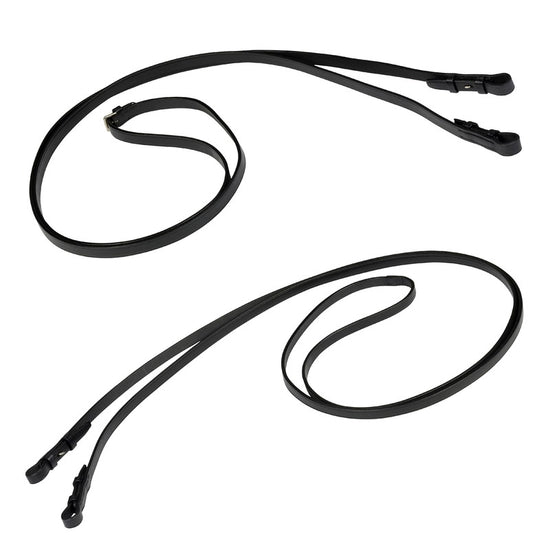 Stübben narrow flat leather curb reins designed for use with a dressage double bridle.