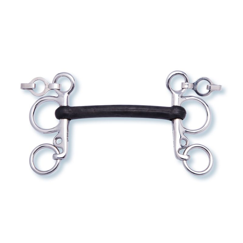 Stübben Rubber Pelham with a solid non-flexible rubber mouthpiece and classic Pelham cheeks.