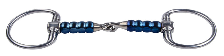 Sweet Iron cherry roller eggbutt horse bit with movable rollers and fixed snaffle cheeks.