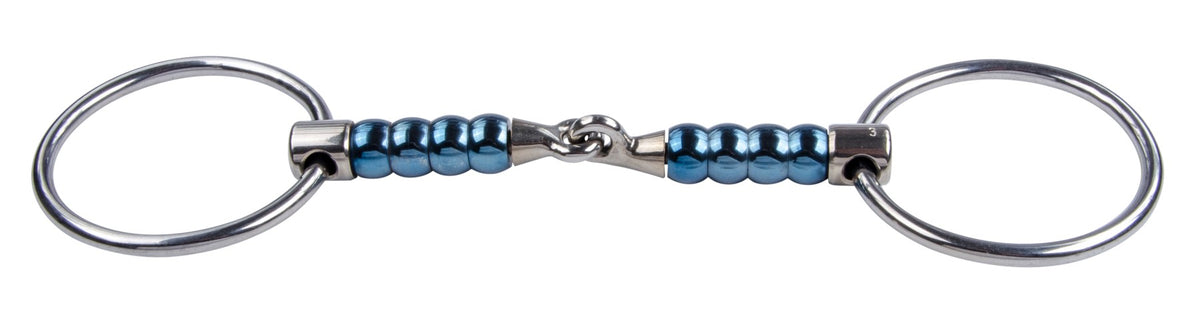 Trust Cherry Roller Loose Ring Snaffle with 16 mm Sweet Iron mouthpiece designed to discourage horses from gripping the bit.