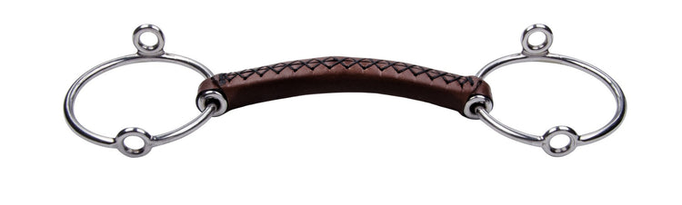 Trust Loose Ring Gag Leather Bit with hand-stitched leather mouthpiece and reinforced nylon core.