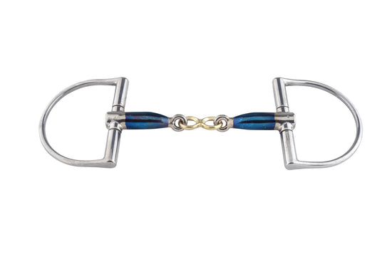Trust Sweet Iron D Bit French Link with double-jointed mouthpiece, flat centre link and fixed D-ring cheeks.