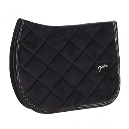 Velvet horse saddle pad with soft finish and decorative detailing.