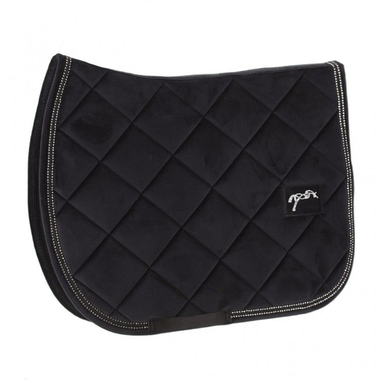 Velvet horse saddle pad with soft finish and decorative detailing.