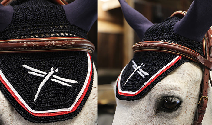freejump horse ear bonnet navy and red